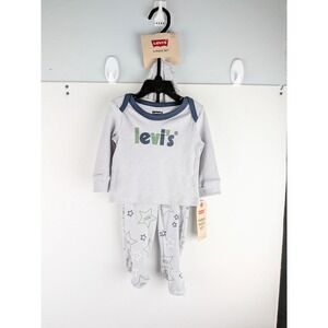 Levi's Baby Boys 3 Piece Set Grey Star Long Sleeve Bodysuit Pants Hat